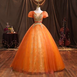 Customized Ball Gown Evening Dresses Appliques Puff Sleeves Tulle Prom Birthday Party Gowns Formal robes de soirée