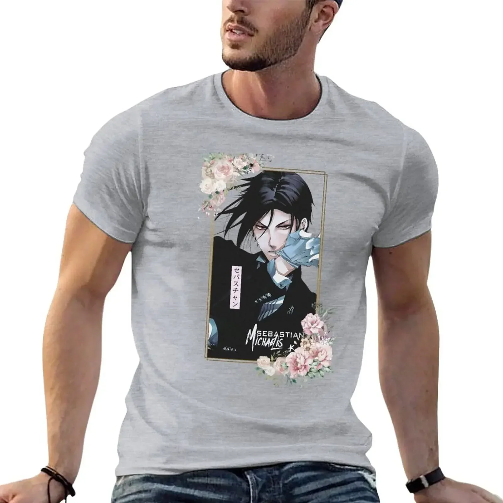 Sebastian Michaelis Black Butler T-shirt boys animal print summer top blanks big and tall for men fashion Round Collar Outfits