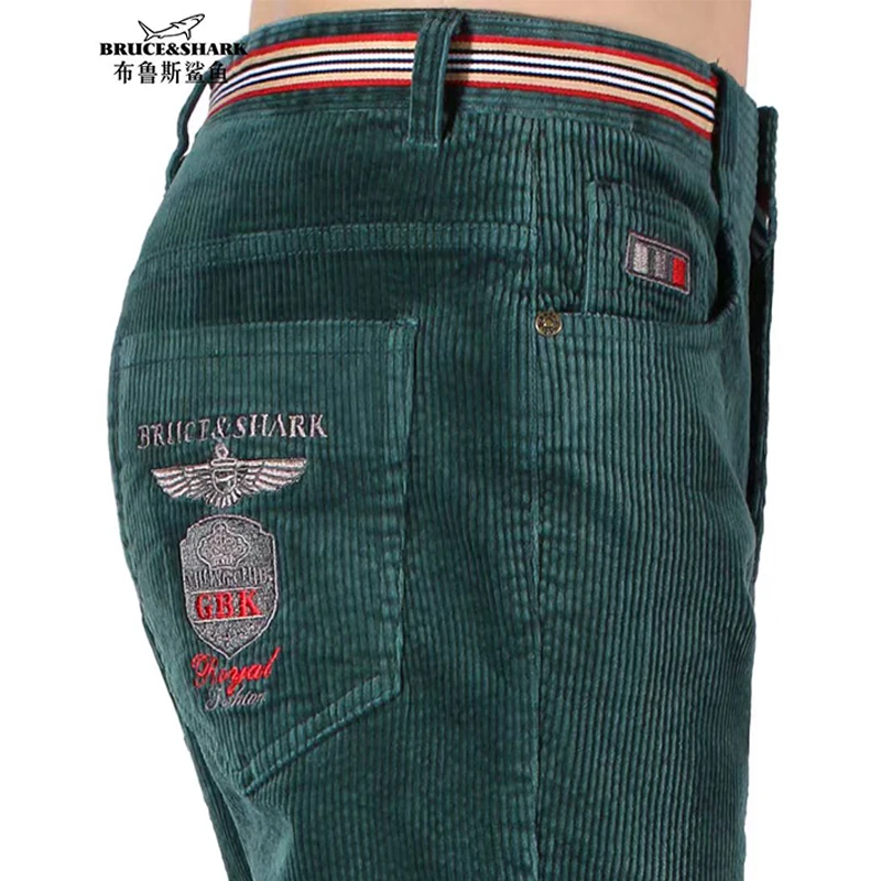 

Новые зимние мужские бархатные брюки Брюс и Шарк, прямые роскошные мужские вельветовые брюки, удобные эластичные брюки из плотного хлопка, размер 40,