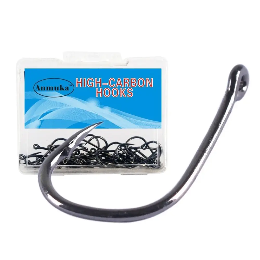 50/100 Pcs High Carbon Steel Barbed Fishing Hooks Flat with Loop Metal Barbed Hooks Strong Durable Hand Fishing Hooks