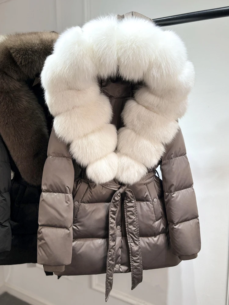 Lagabogy 2025 Top Quality Winter White Goose Down Jacket Women Coat Natural Silver Fox Fur Hooded Thick Female Waterproof Parkas