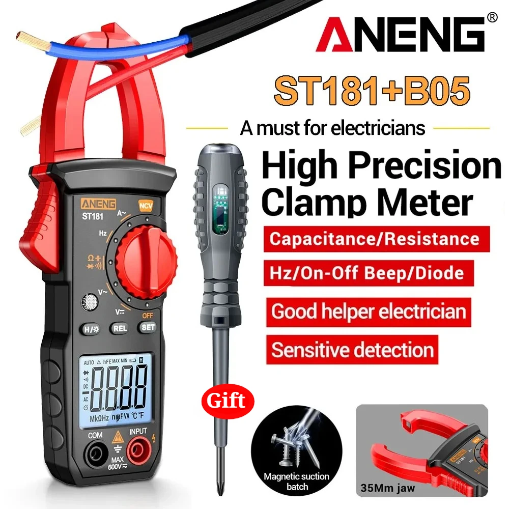 

Digital Clamp Multimeters Meter ST181 DC AC Current Clamp Meter Ohm Ammeter NCV Voltage Capacitance Hz Electric tester Tools