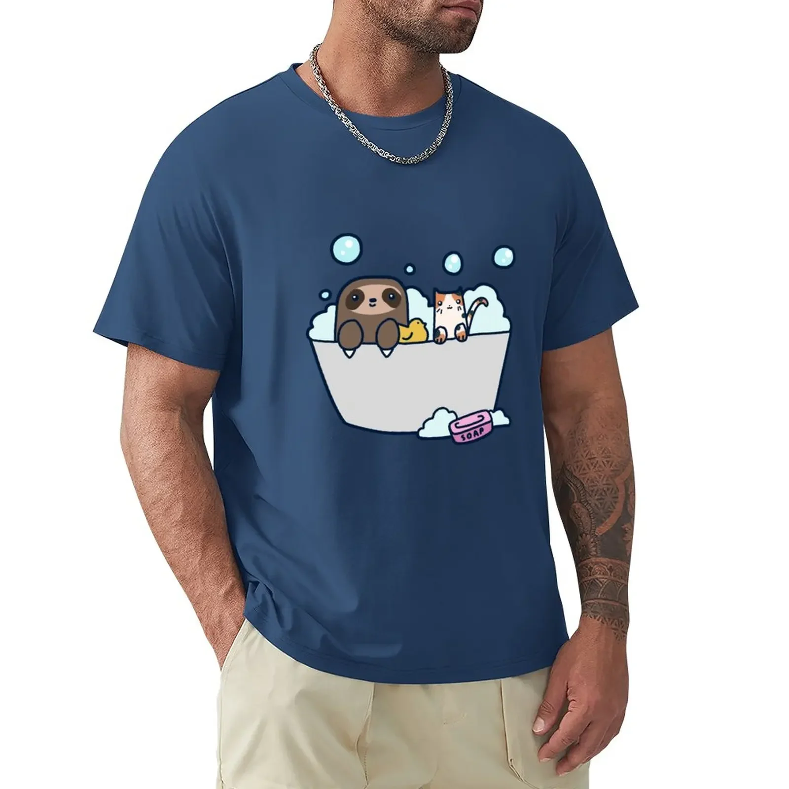 Sloth Kitty Bath T-Shirt boys whites plain quick-drying Men's t-shirts