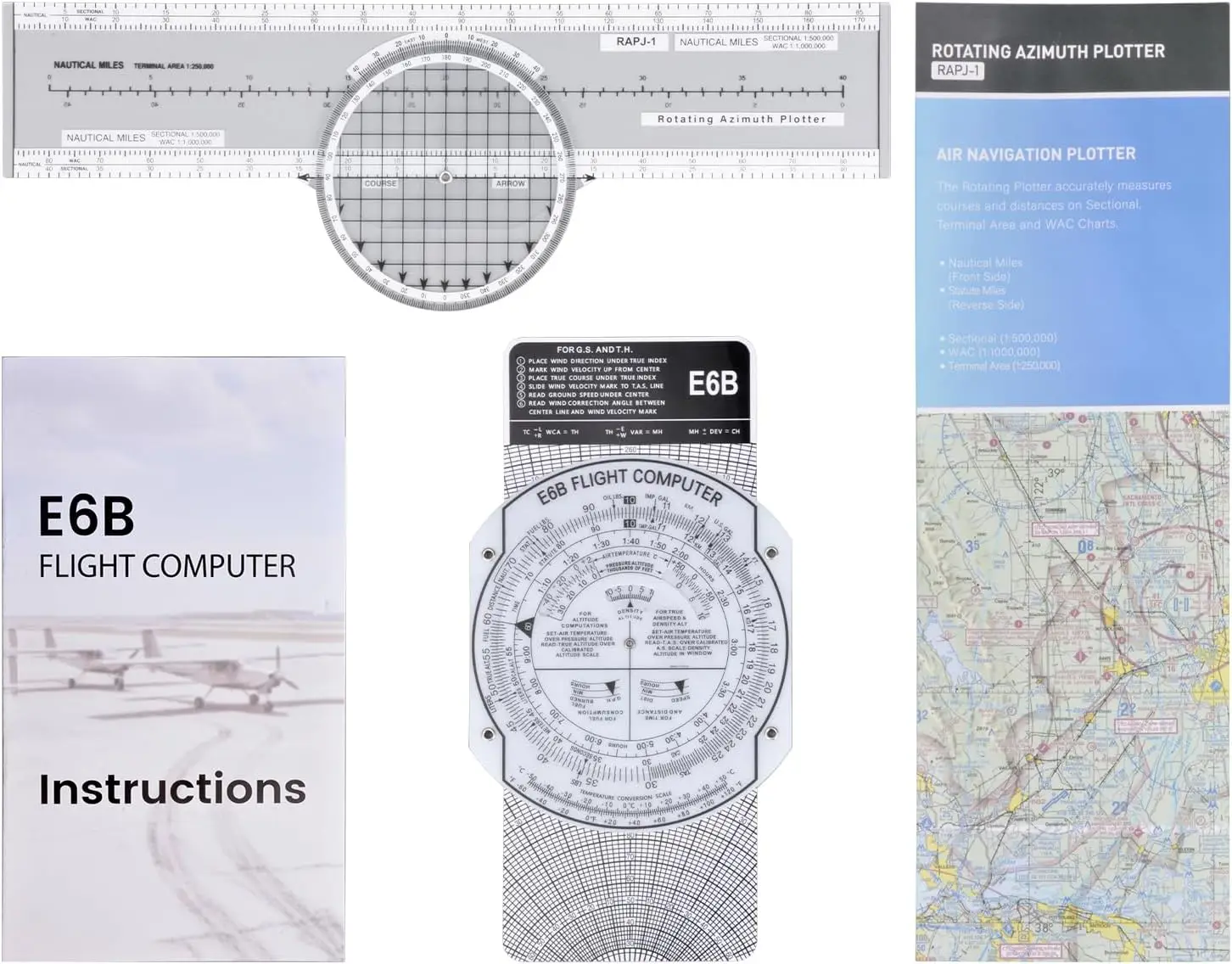 Medarchitect Aviation Plotter Kit E6B Flight Computer Pilot Aviation Slide Rule Guidebook for Student Pilot Bundle IFR/VFR Chart