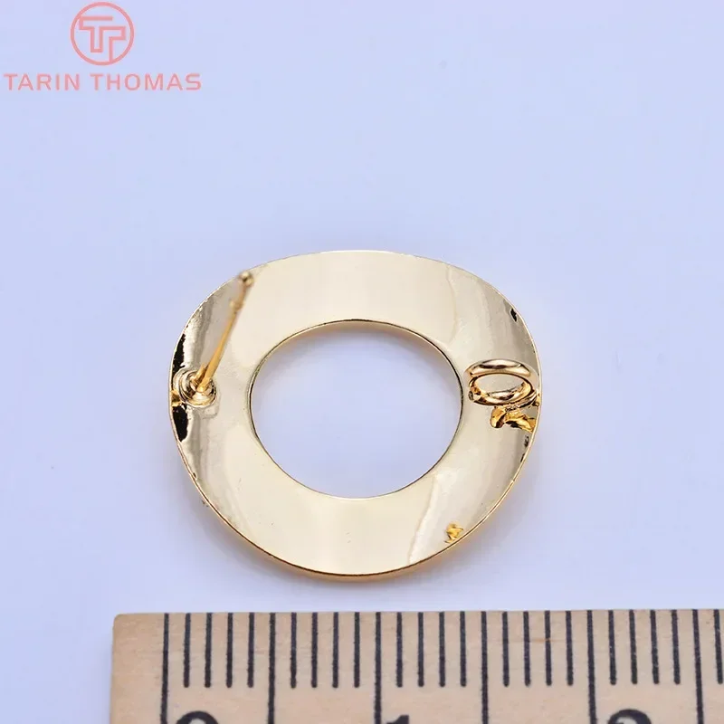 (2502)10PCS 18MM 24k Gold Color Brass Glossy Arc Surface Circle Stud Earrings Pins High Quality Jewelry Findings Accessories