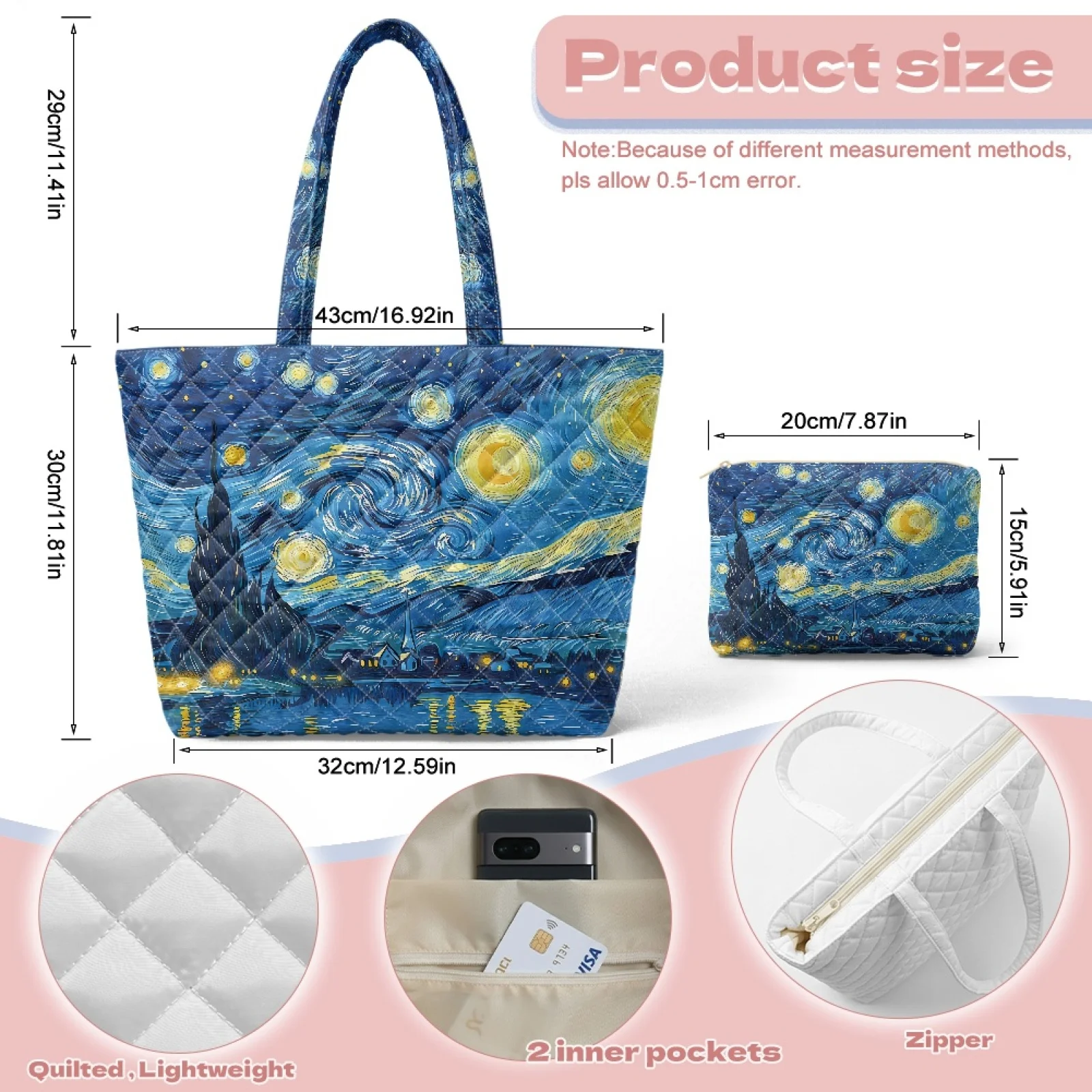 Coloranimal Purple Lavender Floral Set 2 Piece Portable Quilted Purses and Handbags for Casual New Trend