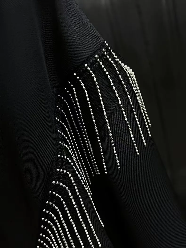 High Street Black Long Sleeved Shirt Tops Men's Spring and Summer New Korean Casual Patchwork Tassel Streetwear Shirt