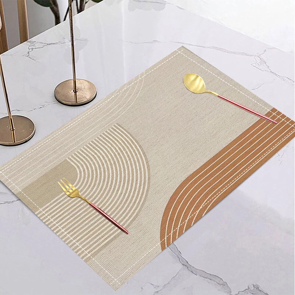 4/6/8pcs Geometry Placemats Linen Placemat Yellow Geometric Gold Leaf Pattern Non Slip Insulation Table Decoration Mat