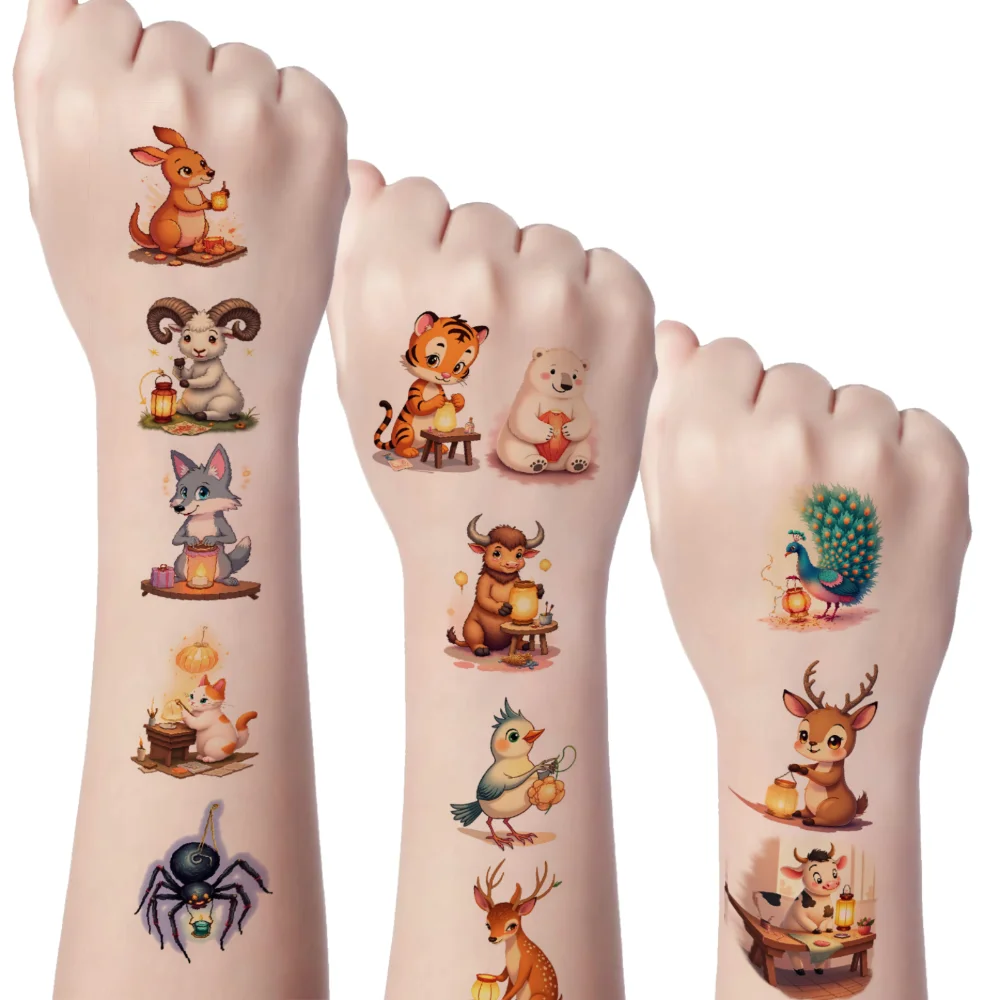 

54 шт., временные татуировки-фонарики, персонажи мультфильмов с животными, водонепроницаемые долговечные наклейки на тело для щек, рук, девочек