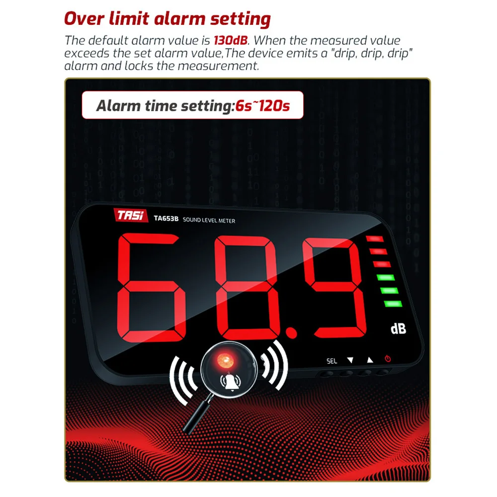 TASI TA653A Digital Sound Level Meter Large Screen Display Noise DB Meter Wall Hanging Type Alarm Hospital Restaurant Ba G