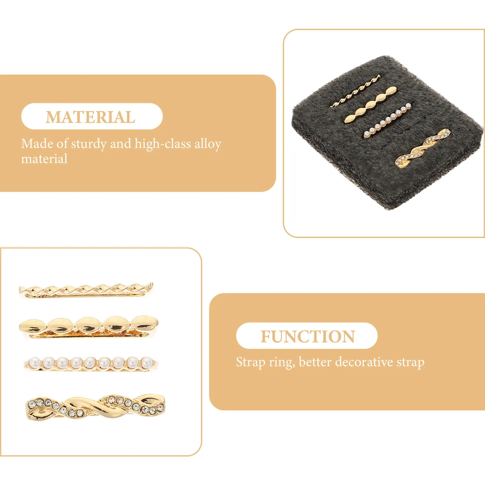 

4Pcs Watchband Decorative Rings Premium Alloy Stylish Charms Lightweight for Silicone Smartwatch Strap Accessories