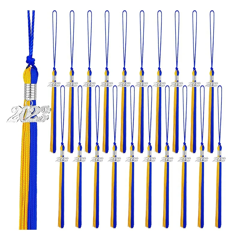 

36PCS 2023 Graduation Tassels Polyester Graduation Cords For Graduation Cap Graduation Tassel With Charms (Royal Blue, Gold)