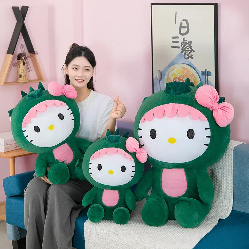 35/50/65cm New Anime Sanrio Kawaii Dinosaurs Hello Kitty Plush Toys Large Pillow Cartoon Cute Comfortable Stuffed Dolls Gifts