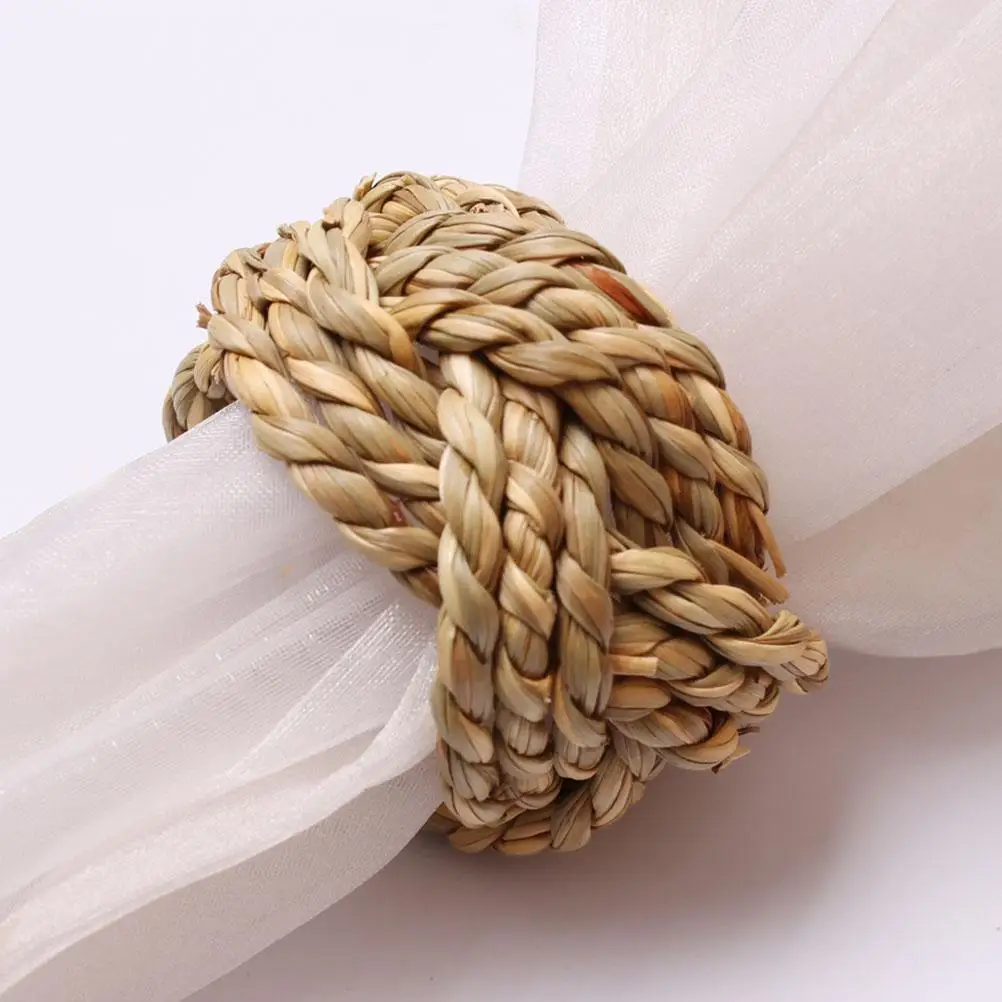 

6pcs Napkin Rings Woven Straw Vintage Christmas Dining Table Decor Festival Holder Buckles for Home Hotel Restaurant Bar