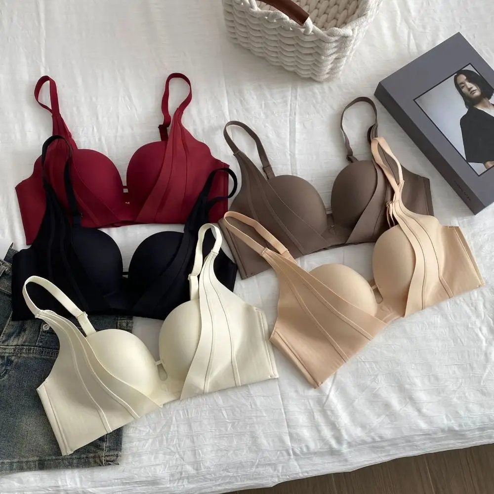 

Close-fitting Wireless Deep V Bra Anti-sagging Traceless Push Up Underwear Gathered Breasts Shockproof Brassiere for Women Gifts