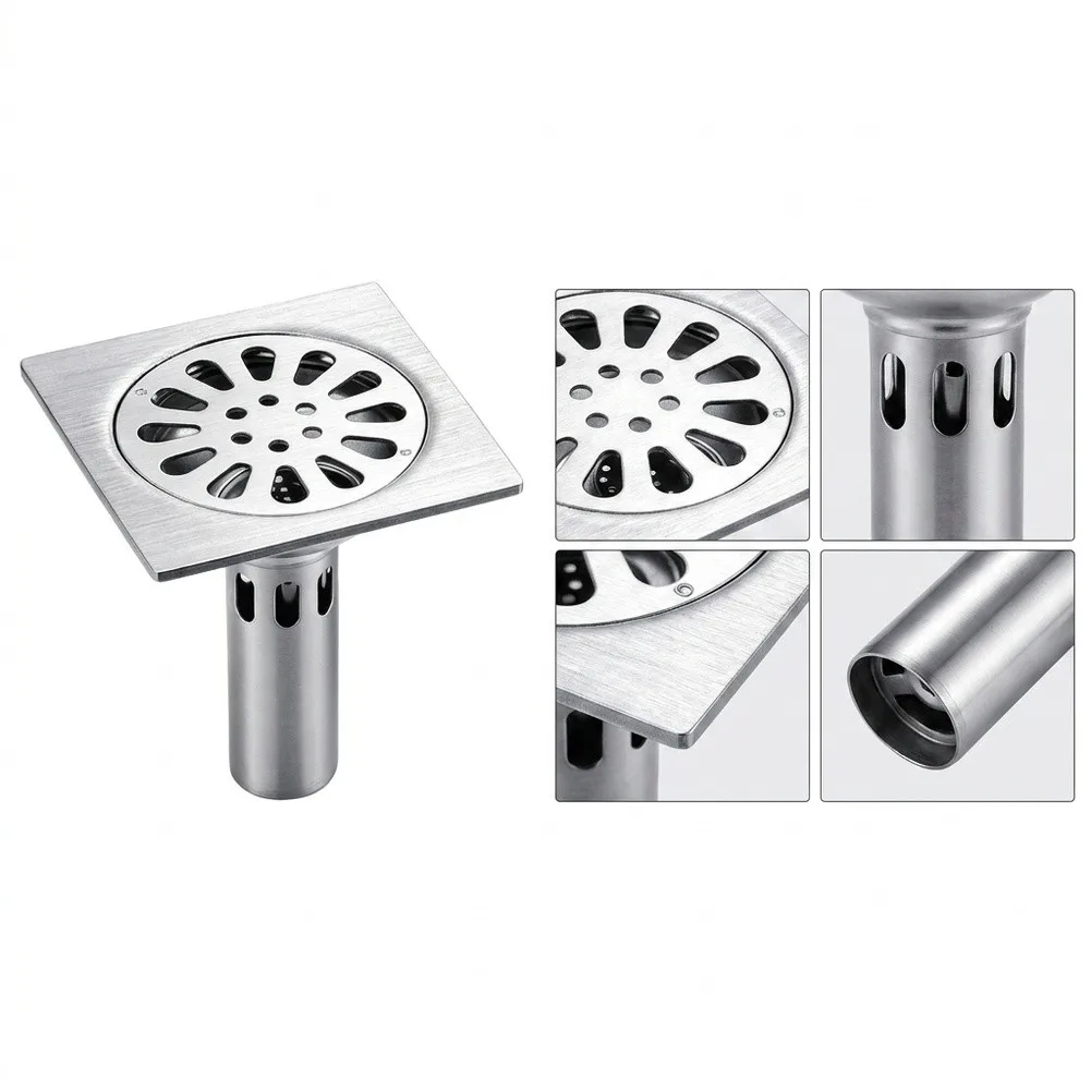 2pcs Stainless Steel Floor Drain Cover 10x10cm Square Removable Shower Drain for Bathroom Kitchen Laundry Area