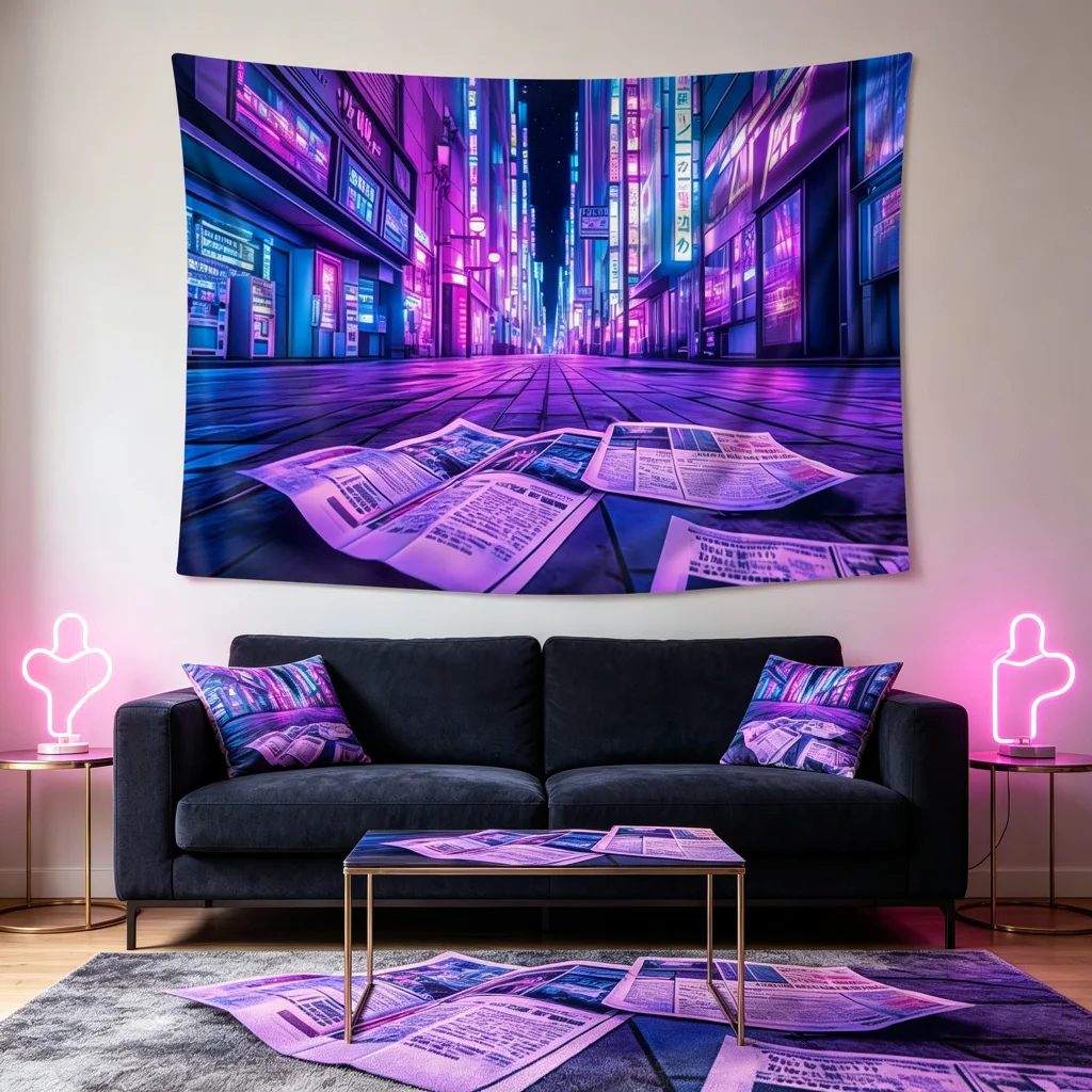 1PC Cyberpunk Japan Street Art Print Backdrop Banner, Bedroom Living Room Photo Background, Polyester, Home Decor, Wall Art