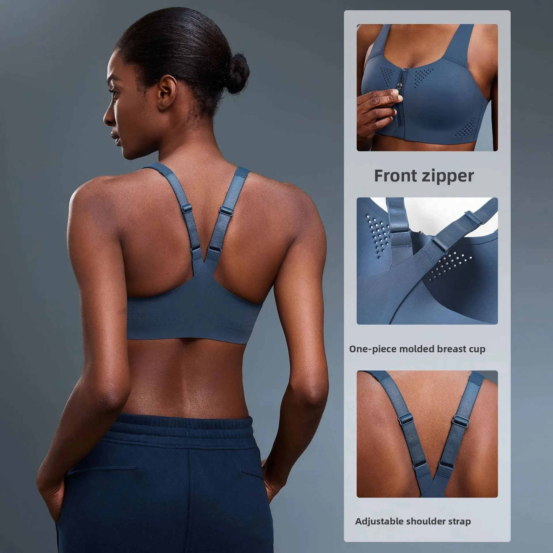 

Lemon women's zipper high-intensity sports integrated cup shockproof gathering yoga bra adjustable shoulder strap vest