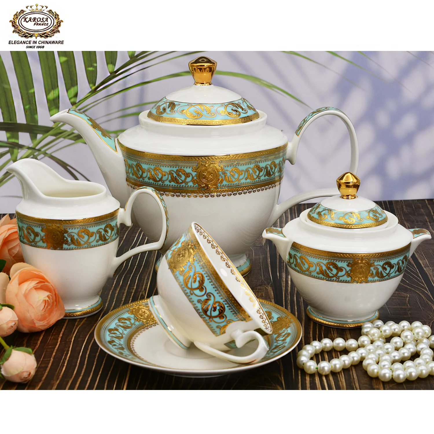 17pcs European style High quality Bone China tea pot set with cups for 6 people coffee tea set