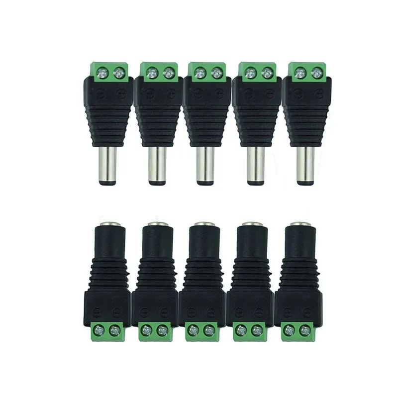 5 Sets 10 Pieces Camera 2.1mm x 5.5mm Female Male DC Power Plug Adapter Female Plug Jack Adapter Connector Male Plug Socket Gree