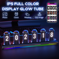 RGB Glow Tube Clock DIY IPS Color Screen Clocks Glow Analog Clock Electronic Nightlights Silent  Led Gaming Desktop Clock Decors