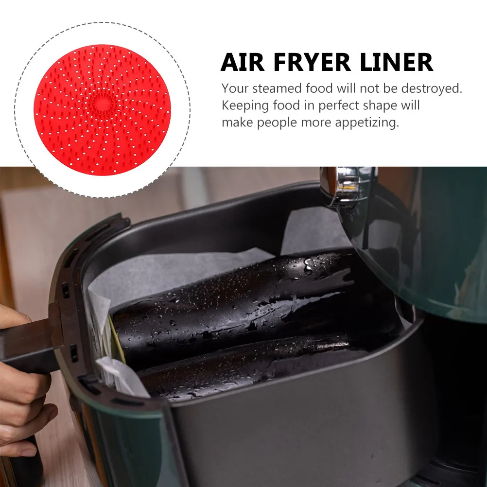 2Pcs Round Silicone Steamer Pad Air Fryer Mat Reusable Non Stick Baking Cushion for Meat Vegetables Desserts Hollow Kitchen