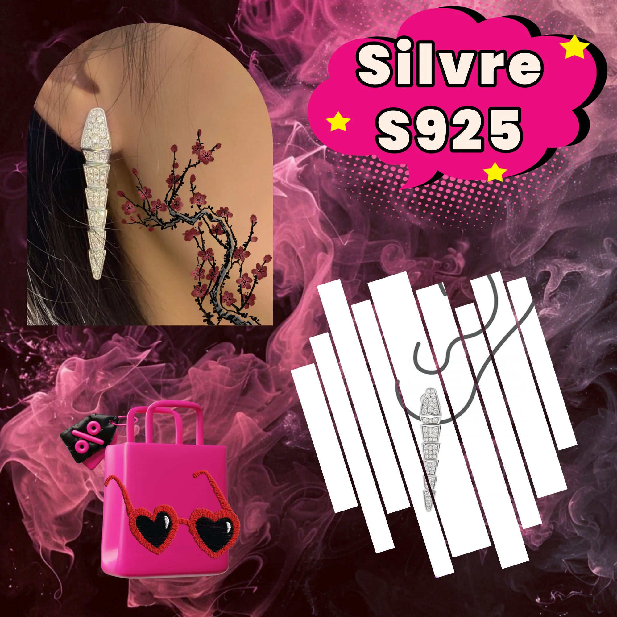 

Solid silver S925 women's jewelry inlaid with sparkling zircon snake shaped earrings as a birthday gift for best friends