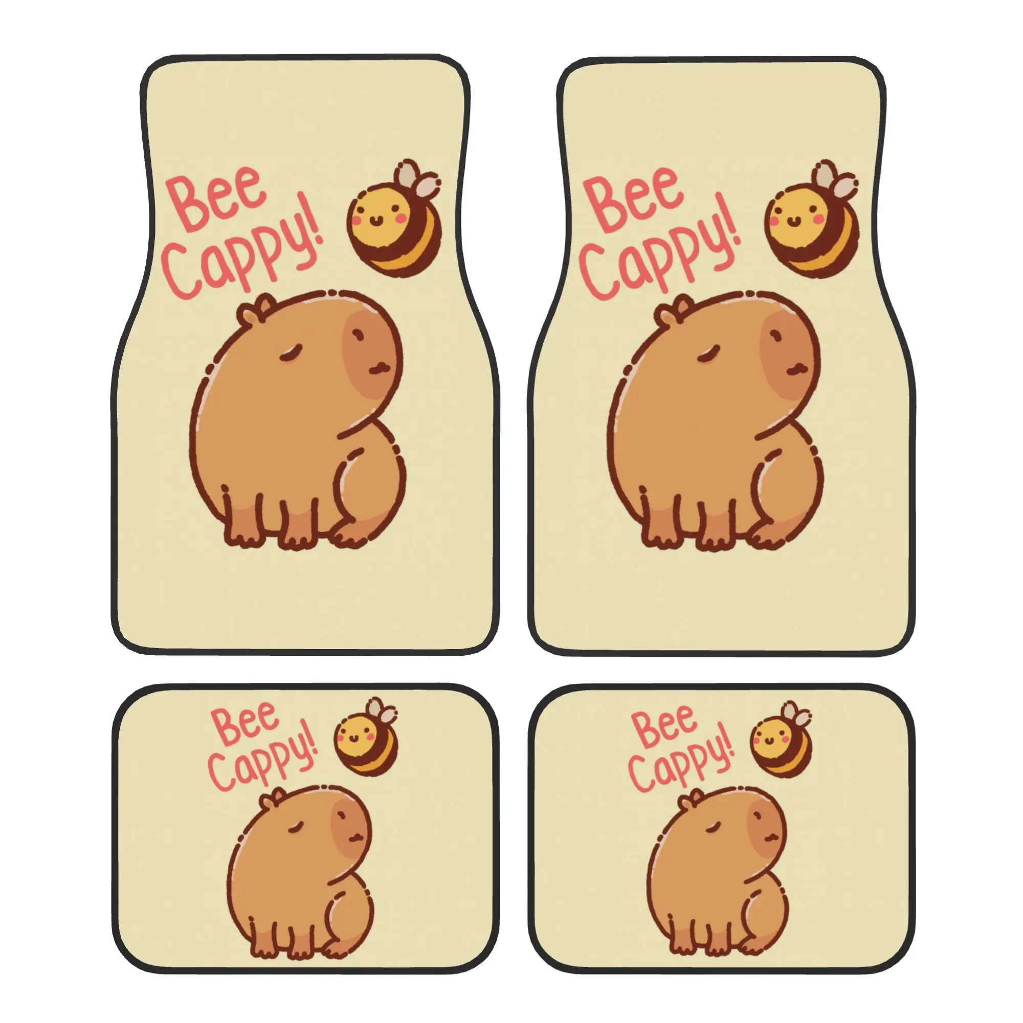 

Bee And Capybara Car Floor Mats of 4 Pieces Crystal Velvet Carpets Rugs Bee Cappy Universal Car Front Rear Carpets Foot Mats