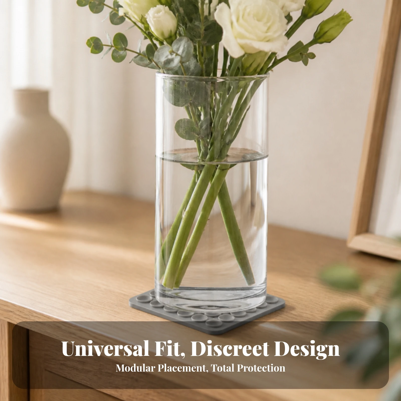 Silicone Vase Stabilizer with Adhesive Backing for Anti Tip Protection on Smooth Tabletop Surfaces