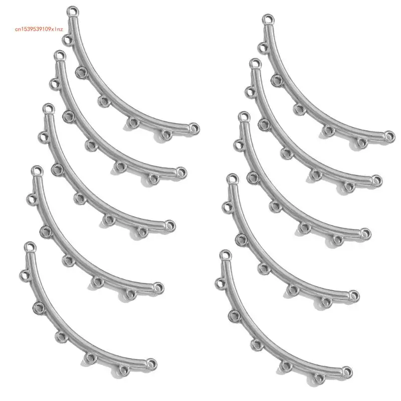 

10pcs Stainless Steel Curved Connectors Multihole Porous Connector Jewelry Component Necklace Bracelet Accessories