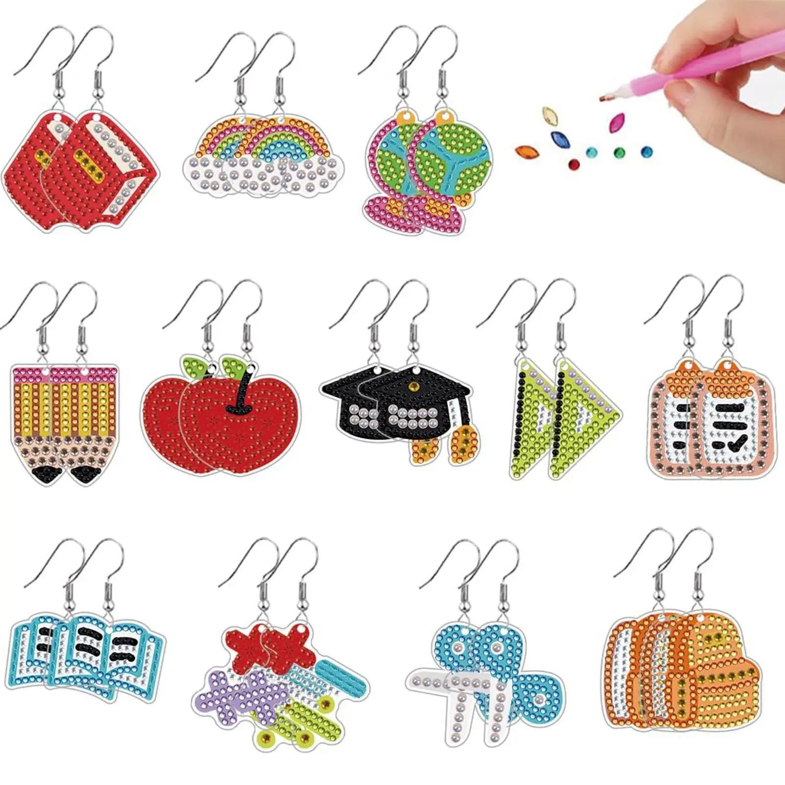 

12 Pairs Rhinestone Earrings Making Kit DIY Diamond Art Earrings Double Side Drill Diamond Painting Earring for Adults Beginners