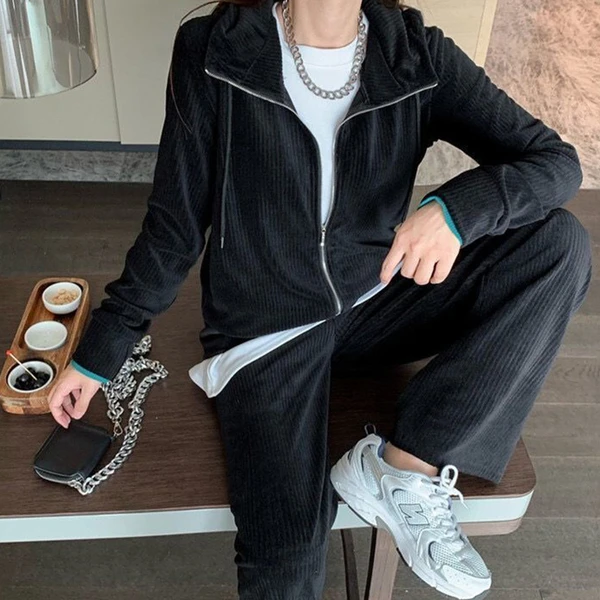 Grey Casual Wide Leg Pants Sport Suit Women's 2026 Spring Autumn Loose Personality Salt System Two Piece Set Hoodie Sweatshirt