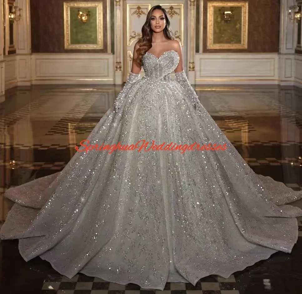 Personnaliser romantique chérie cou Robe De mariée brillant paillettes perle Robe De mariée De luxe Robe De bal Robe De mariée Robe De Novia