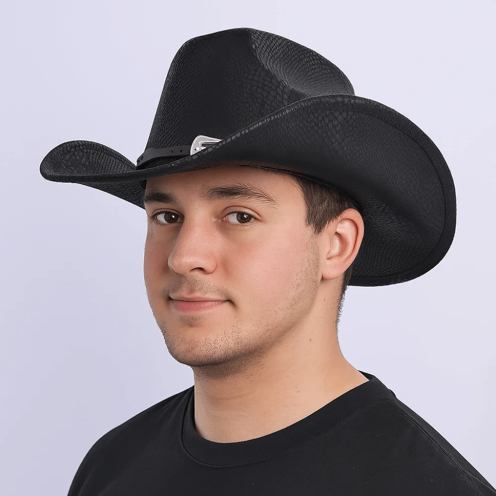 

Cool Ethnic Style Western Cowboy Hat Wide Brim Roll Brim Cowgirl Jazz Hat Polyester Serpentine Visor Caps Sun Protection