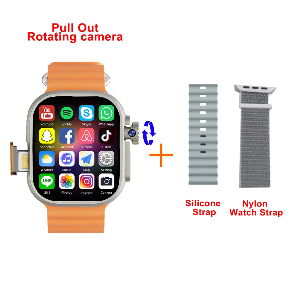 New Ultra Smart Watch 4G SIM Card 2.06''AMOLED Screen GPS WIFI 190°Rotating Camera Video Call Google Play Android Smartwatch image 3