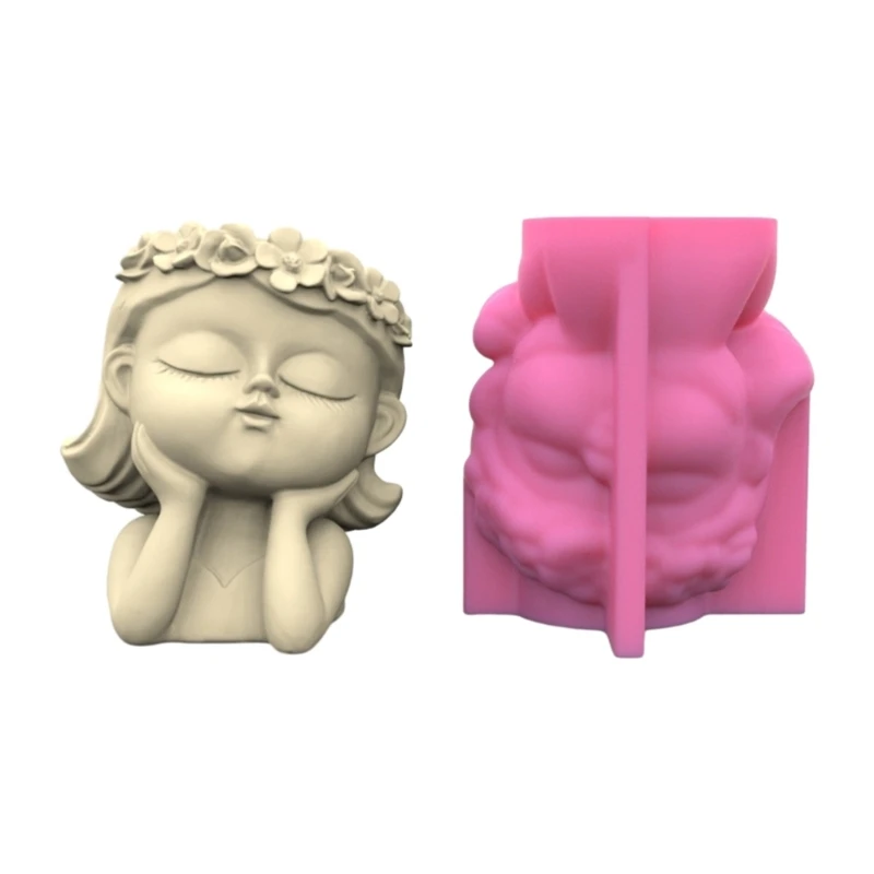 Wreath Girls Pen Holder Silicone Molds Table Ornament Mould Plasters Making Tool Succulent Planter Mold Easy to Clean