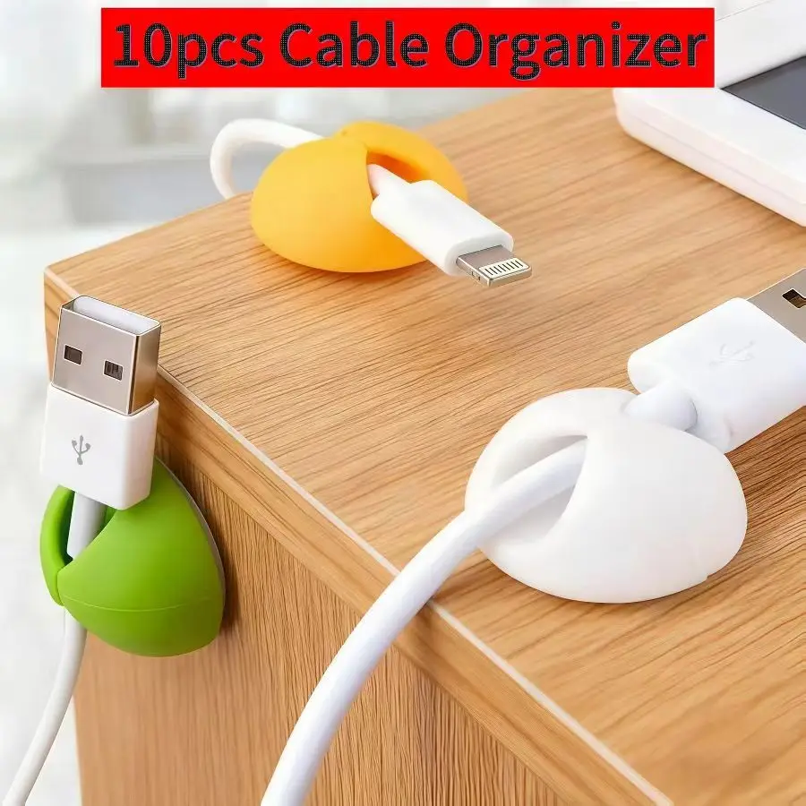 

10 шт. силиконовые зажимы для кабеля-органайзер для настольного автомобильного шнура, держатель провода для зарядного устройства USB, компактные гаджеты для прокладки кабелей, случайный цвет