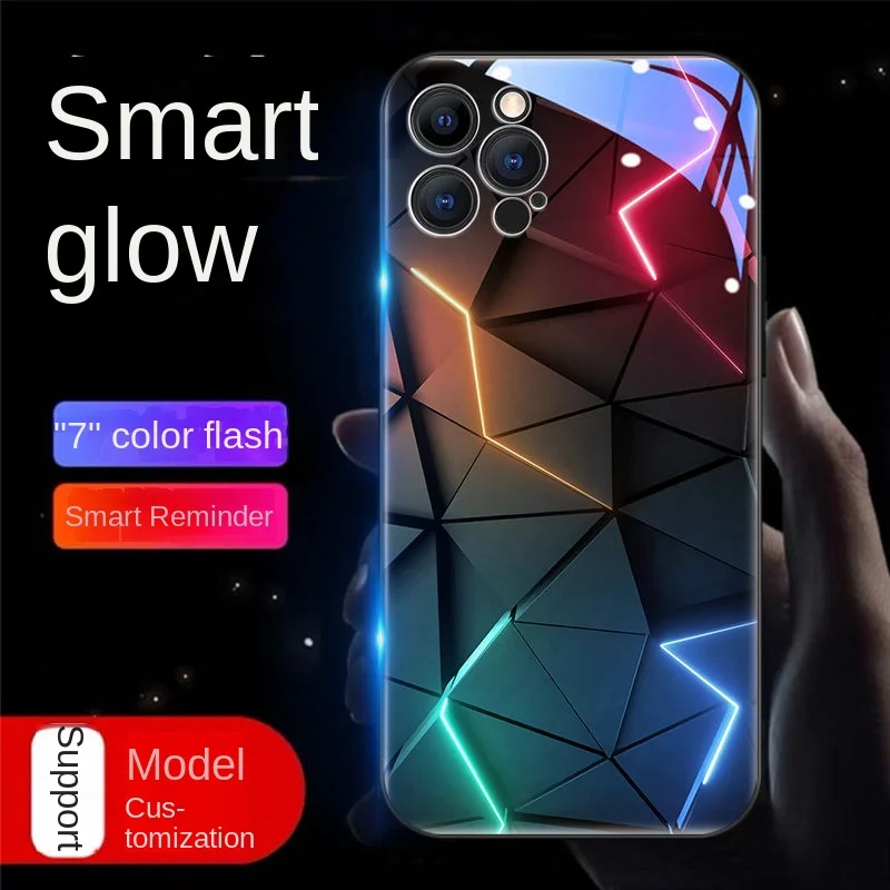 Suitable for Apple 14 phone case 13mini call LED luminous 12 new iphone16plus rhombus 15pro fashion