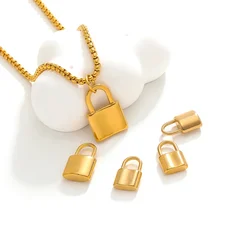 5pcs Stainless Steel Gold Plated Padlock Pendant Punk Lock Charms for DIY Boy Jewelry Making Necklace Hip Hop Accessories