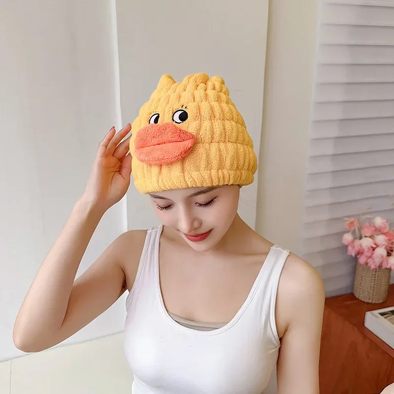 Cute Animal Hair Dry Hat Towel Quick Dry Shower Cap Strong Absorbing Drying Soft Cartoon Duck Rabbit Unicorn Children Hair Hat