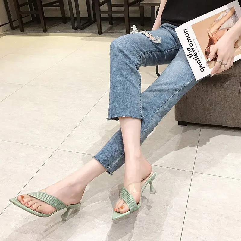 Sexy Queen Gladiator Sandals knit Women Jelly Transparent PVC Sandals Pointed Toe High Heels Party Cross Women Sandals Zapatilla