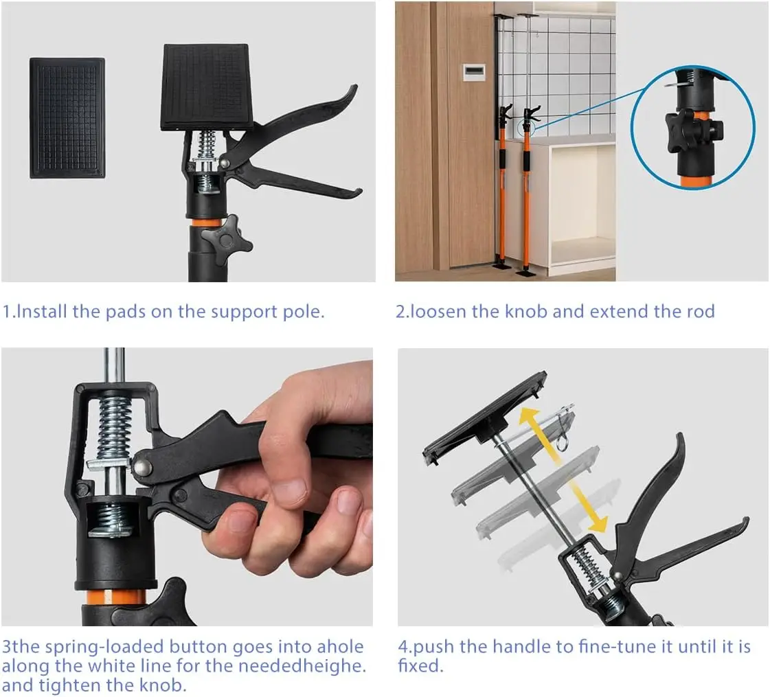 4PK Support Pole Steel Telescopic Adjustable 3rd Hand Support System Support Rod Supports up to 154 lbs Construction Rods