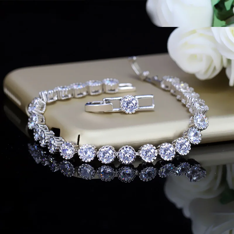 BeaQueen Brand Round Cubic Zirconia Stone Tennis Bracelets Bangles Luxury Yellow Gold Color Women Jewelry for Gift B052