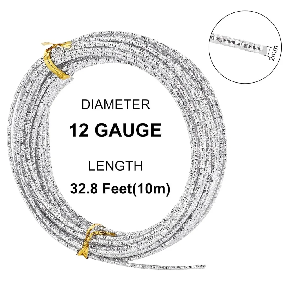 12 Gauge 33 Feet Textured Silver Wire Diamond Cut Aluminum Craft Wire for Ornaments Making and Other Jewelry Craft Work