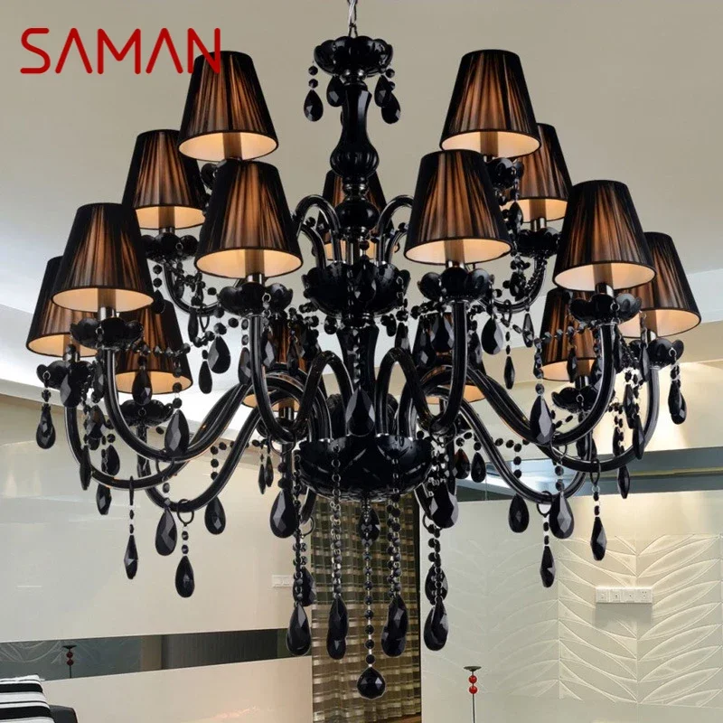 

SAMAN European Style Crystal Pendant Lamp Black Candle Lamp Luxurious Living Room Restaurant Bedroom Villa Chandelier