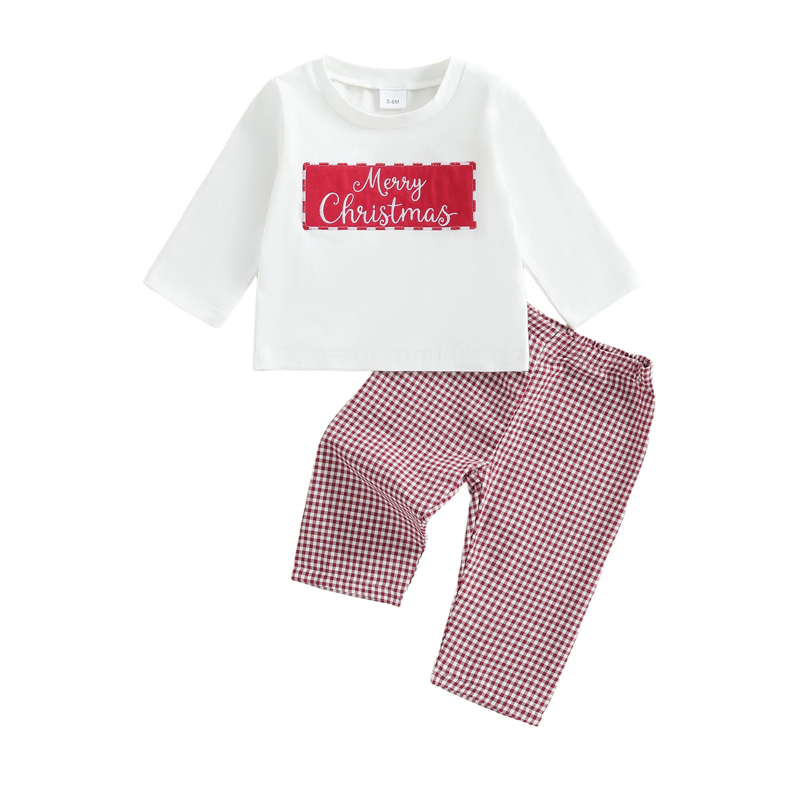 

Baby Boy Christmas Outfits Long Sleeve Tops Plaid Print Pants Set Toddler Winter Clothes