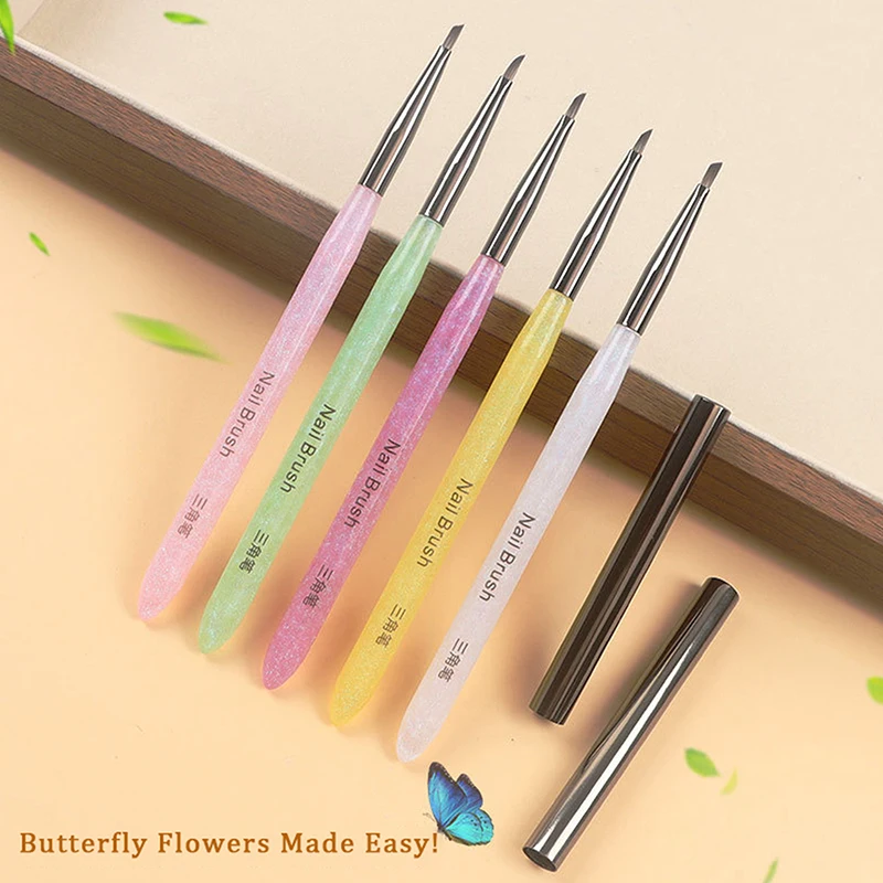 Colorful Triangular Nail Art Brush Pen Petals/Butterflies/Leaves Painting Brush With Metal Cover UV Gel DIY Manicure Tools