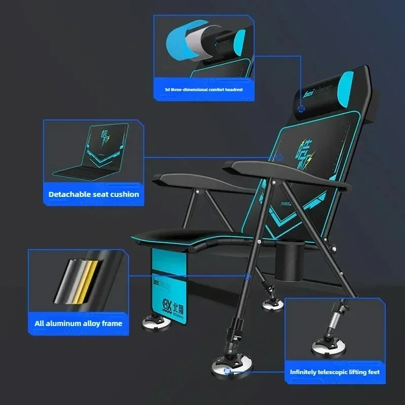 Reclining Fishing Chair, Multi-Functional Angler’s Gear, Foldable Portable Stool, Thickened Heavy-Duty Frame, Adjustable