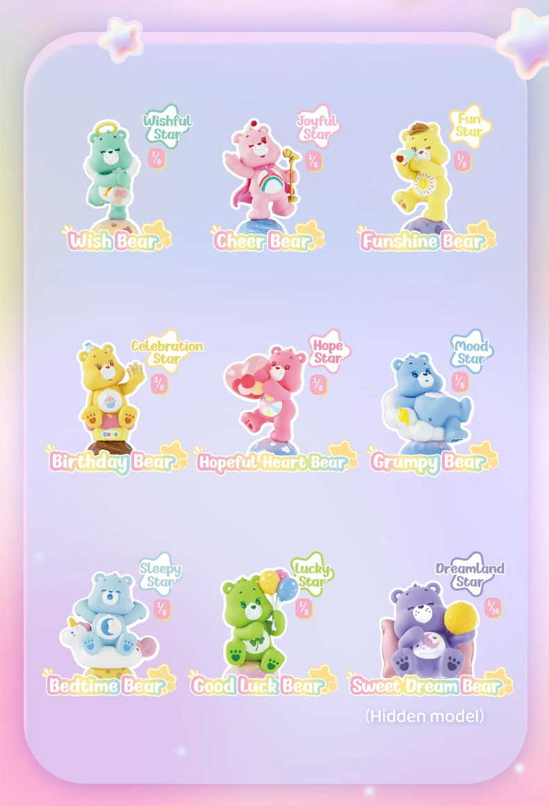 FUNISM CARE BEARS Série Healing Planet Caixa Surpresa Colecionável com Revestimento Perolado que Brilha no Escuro Decoração de Mesa para Adolescentes