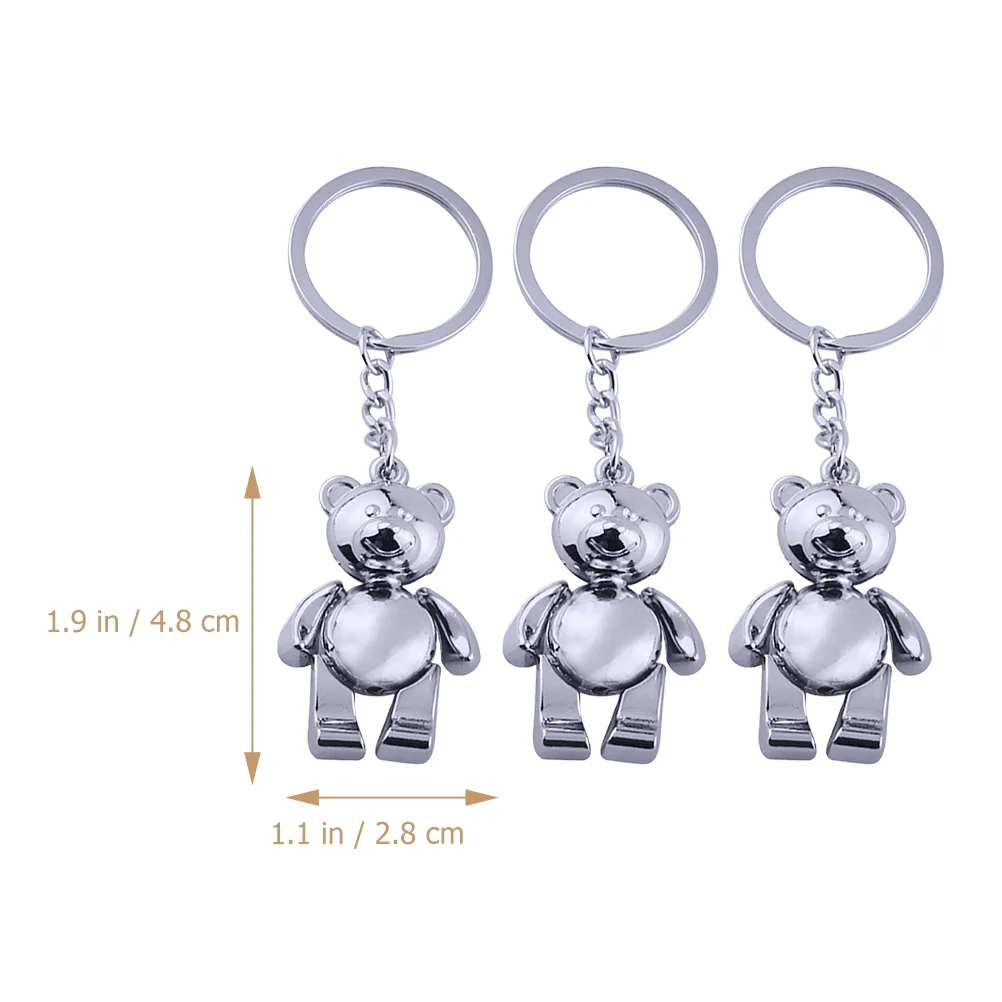 3 Pcs Men Decor Bear Keychain Keyring Zinc Alloy Charms Animals Man Plushies Silver Accessories